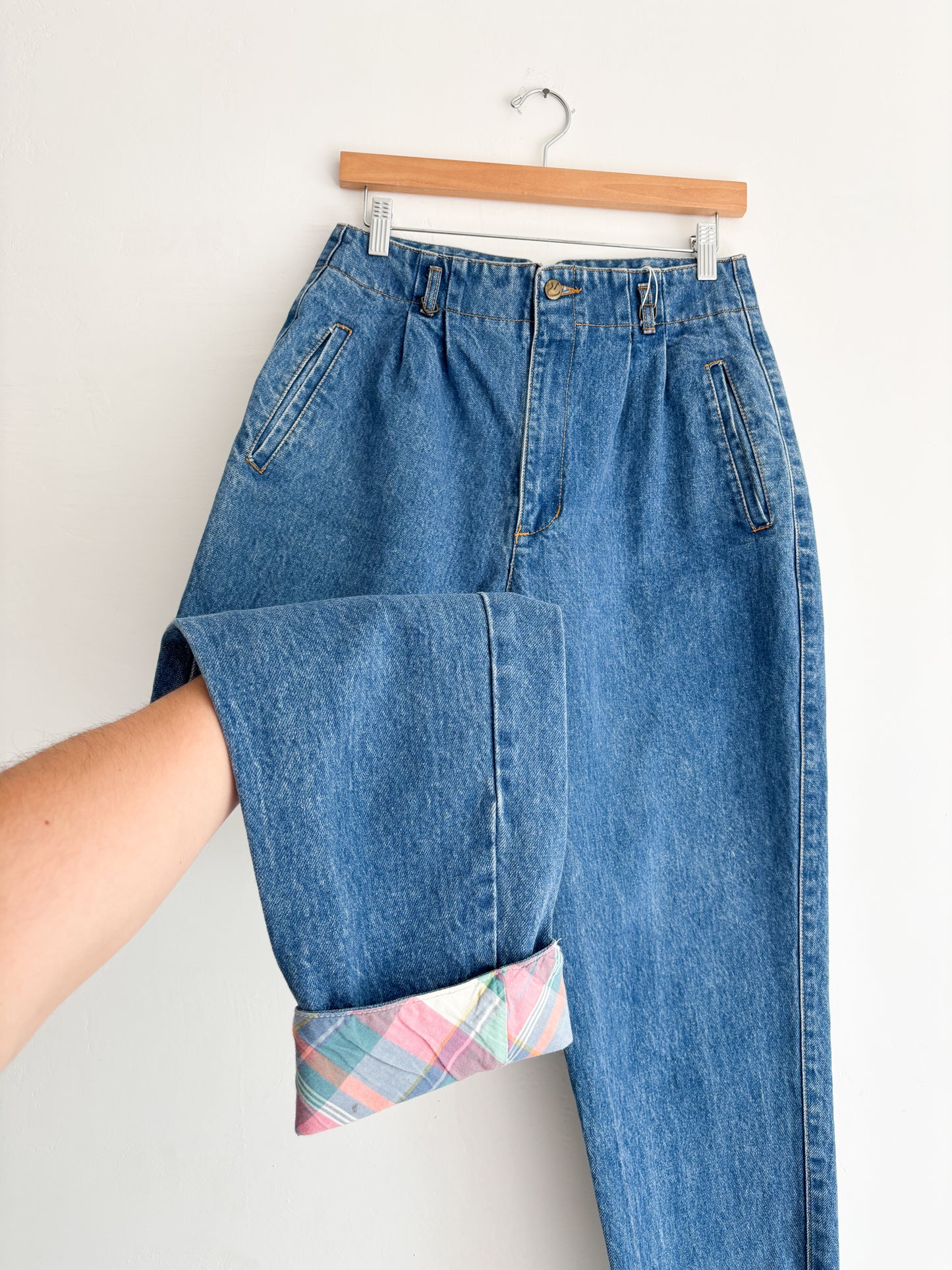 Vintage Plaid Denim Jeans (27/28”)