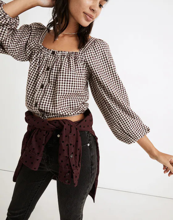 Madewell Brown Gingham Blouse (L)