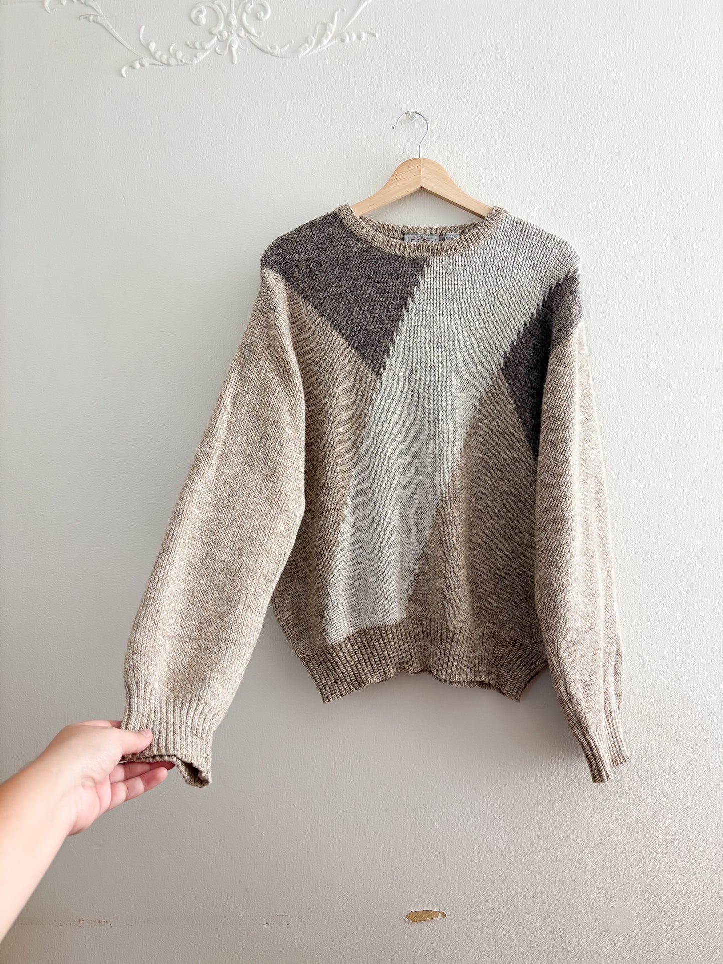 Vintage Wool Blend Patterned Sweater (L)