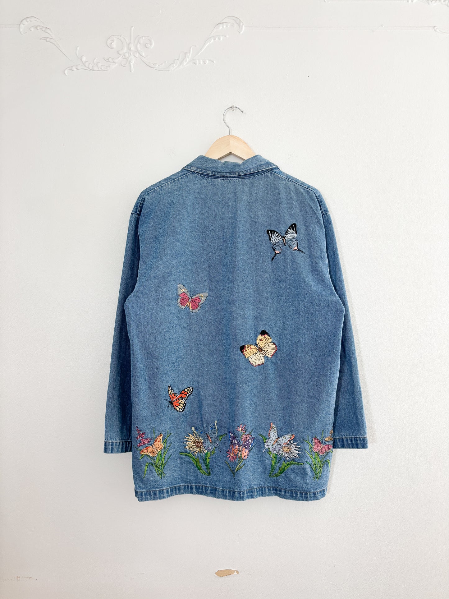 Vintage Butterfly Embroidered Denim Chore Jacket (L)