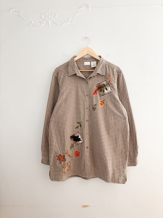 Vintage Leaf Gingham Button Up (XL)
