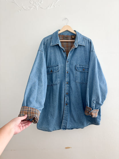 Vintage Flannel Lined Denim Shacket (XXL)