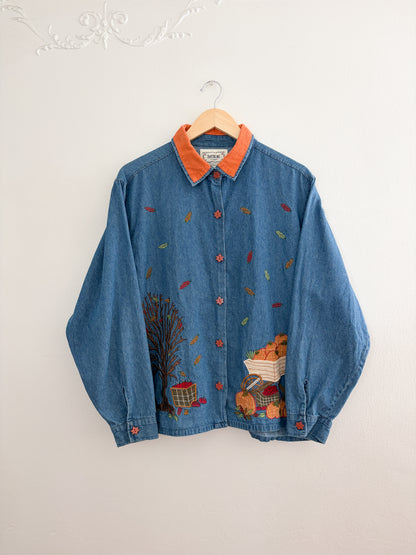 Vintage Embroidered Fall Button Up (XL)