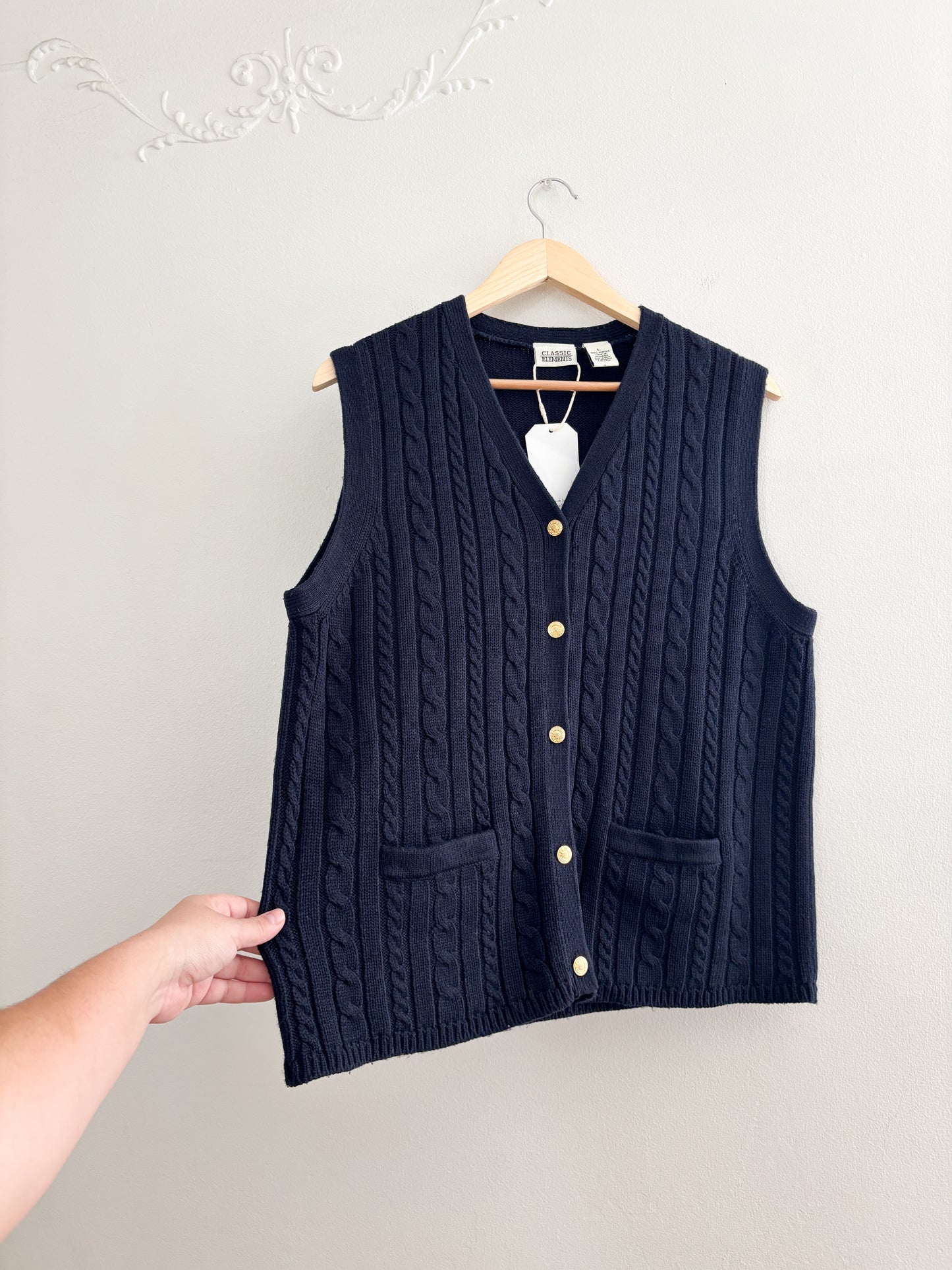 Vintage Navy Cable Knit Sweater Vest (L)