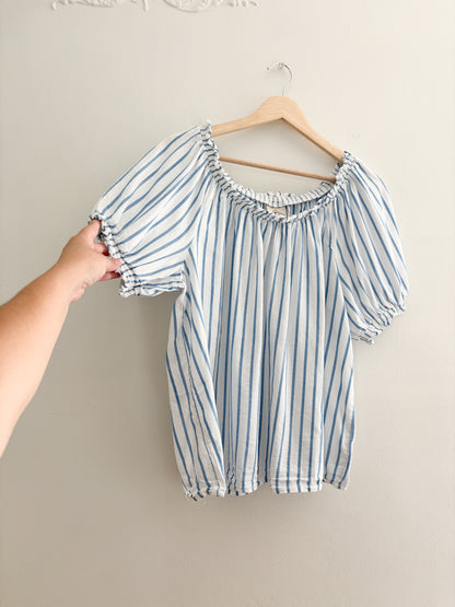 Striped Puff Sleeve Blouse (L)