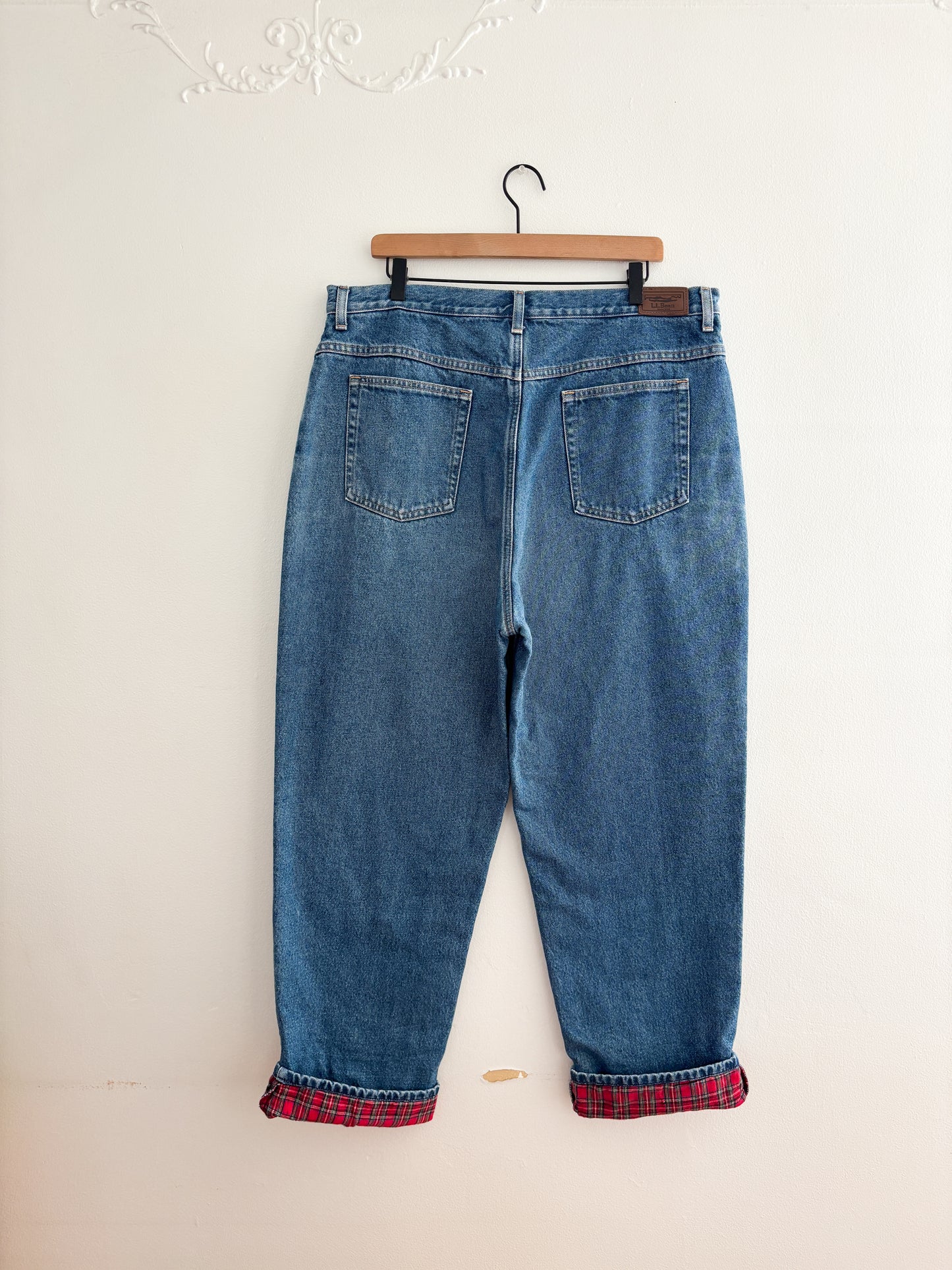 Vintage LL Bean Plaid Flannel Lined Jeans (36/37”)
