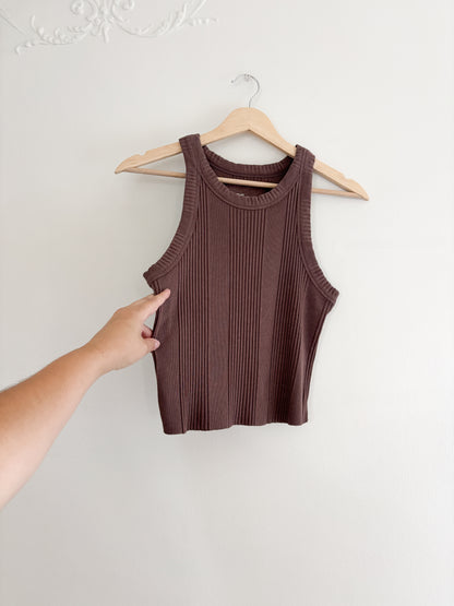 Aerie Brown Ribbed Tank (M)