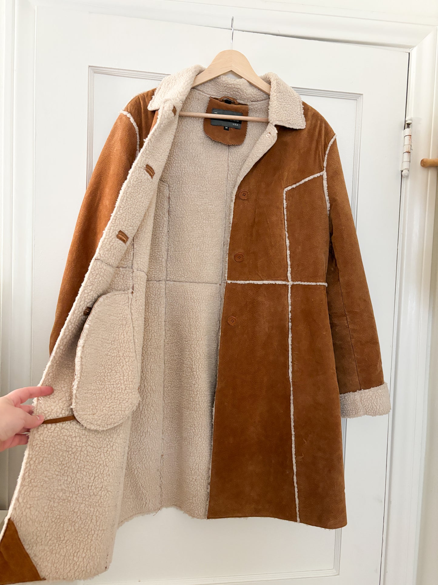 Vintage Leather Sherpa Lined Coat (M)
