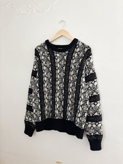 Vintage Black Patterned Sweater (M)