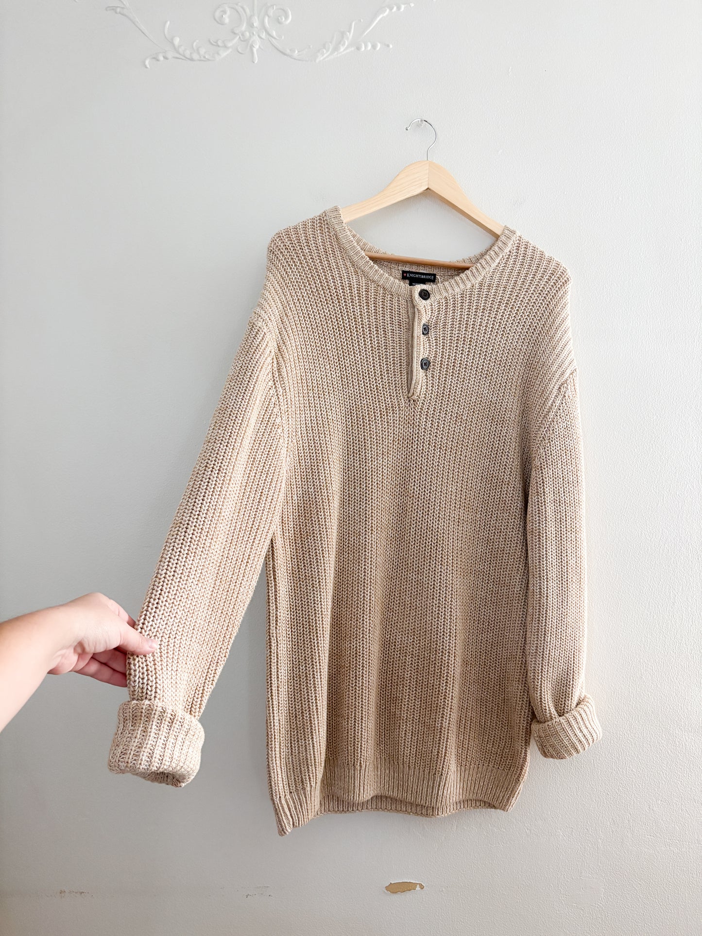 Vintage Neutral Henley Sweater (M)
