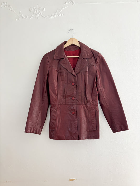 Vintage Red Leather Jacket (S/M)