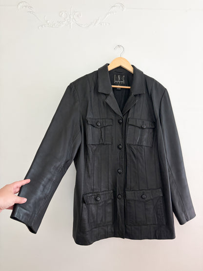 Vintage Black Leather Jacket (XXL)