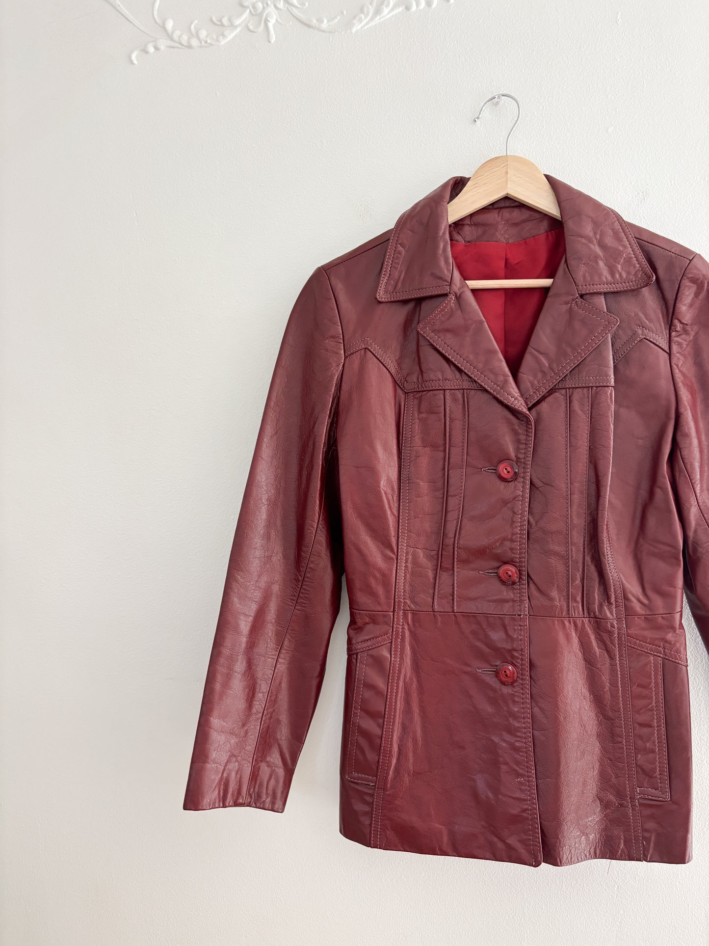 Vintage Red Leather Jacket (S/M)