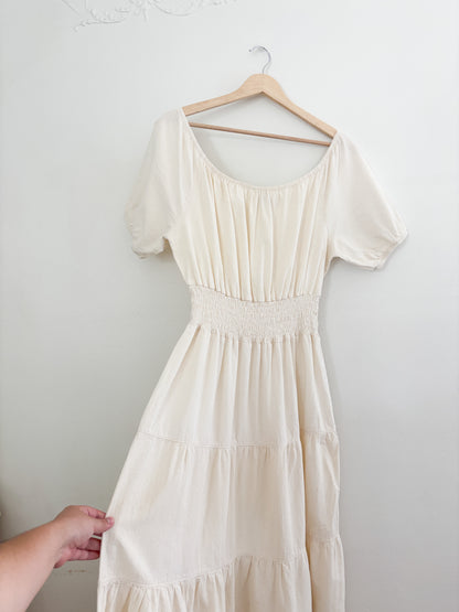 Cream Cotton Puff Sleeve Maxi Dress