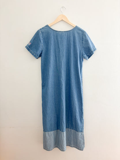 Vintage Floral Denim Dress (S)