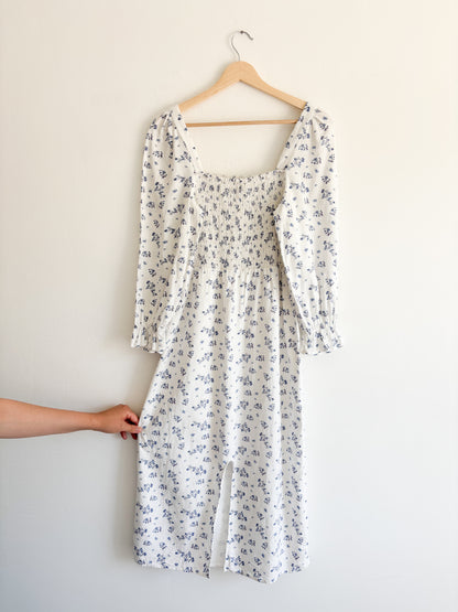 Blue Floral Smocked dress (S)