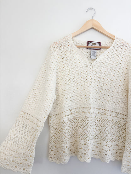 Vintage Cream Crochet Top (L)
