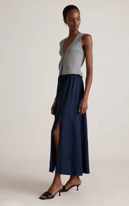 Quince Navy Linen Skirt (L)