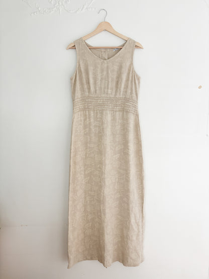 Vintage Floral Linen Maxi Dress (XS)