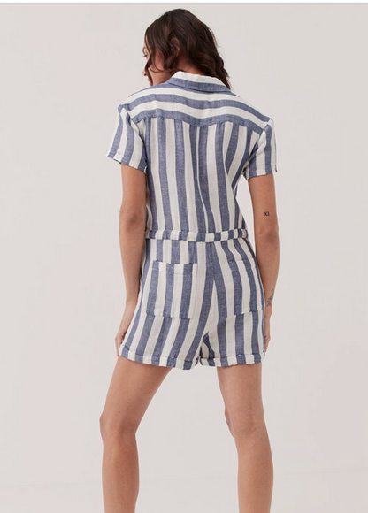 Pact Blue Striped Harbour Romper (XL)