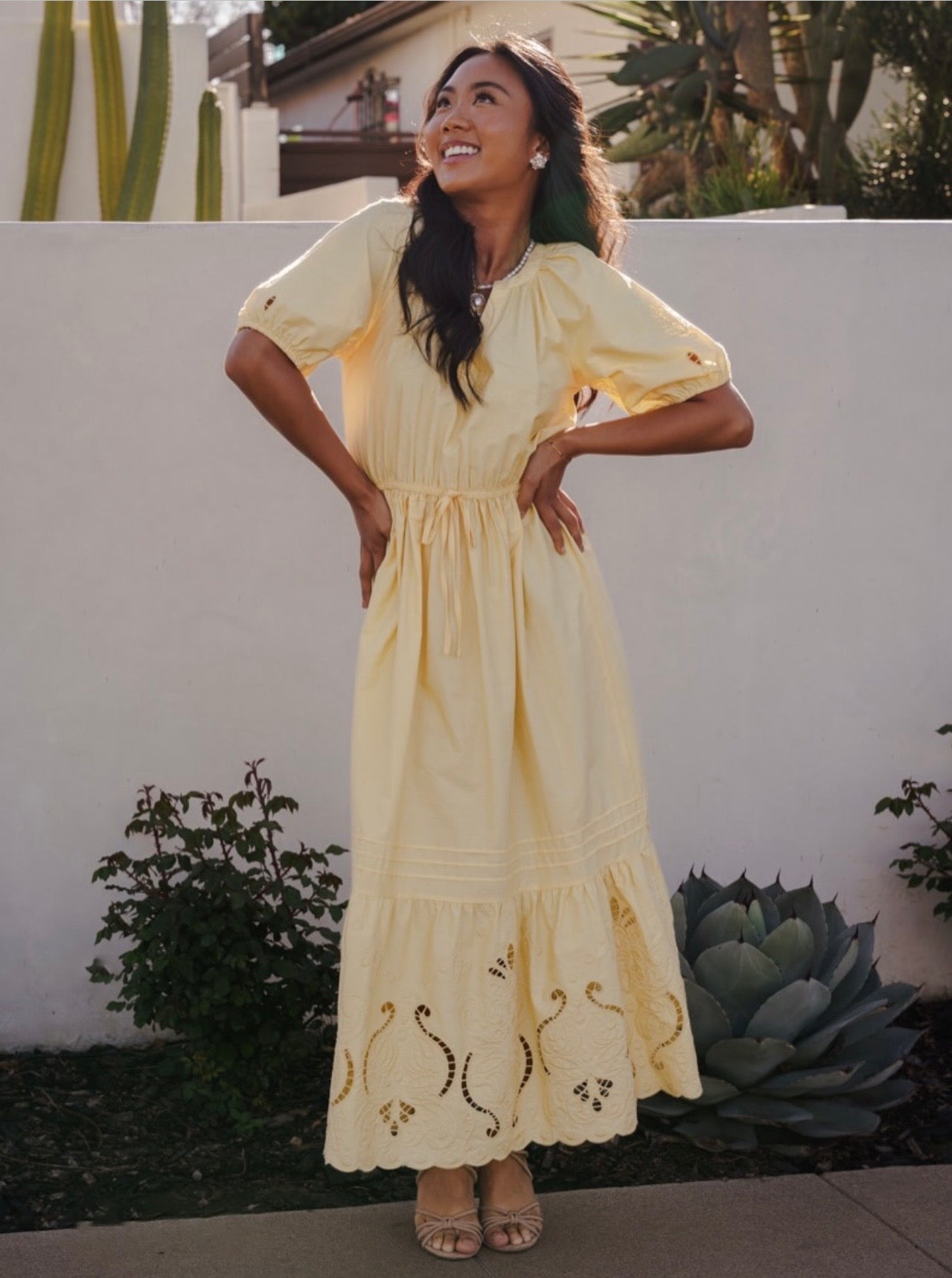 Moon River Yellow Puff Sleeve Dress (S)