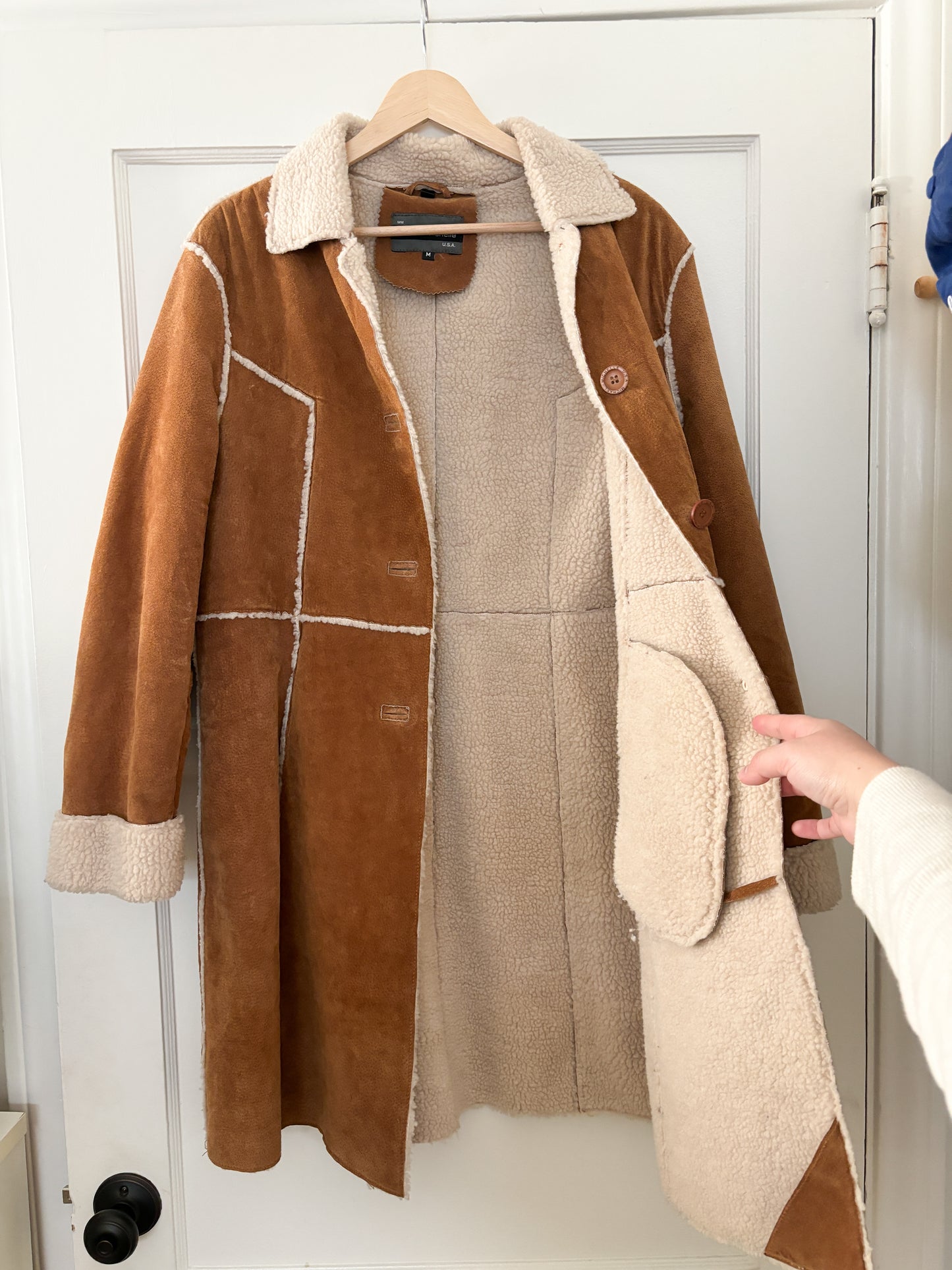 Vintage Leather Sherpa Lined Coat (M)