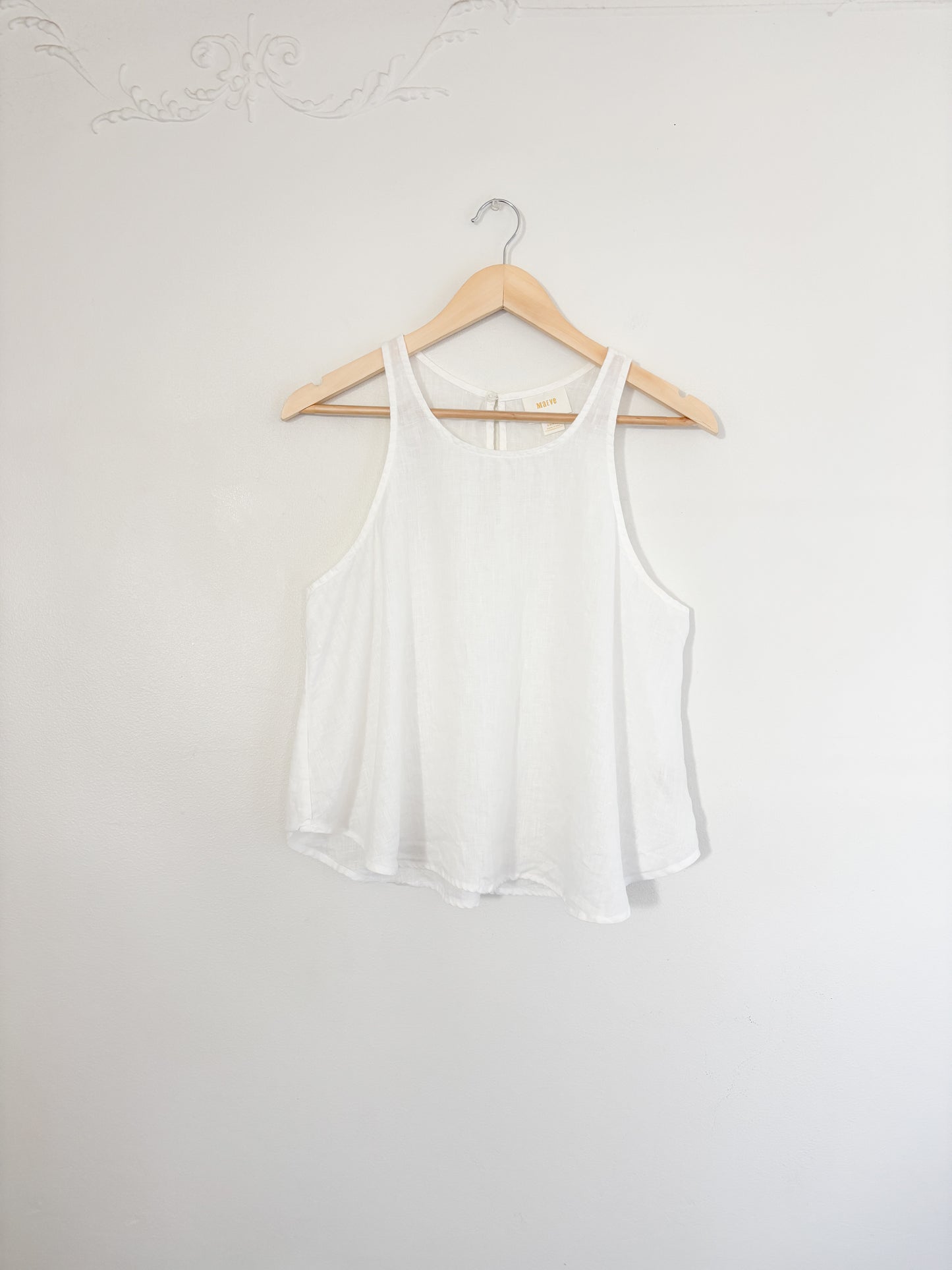 Maeve White Linen Tank Top (S)