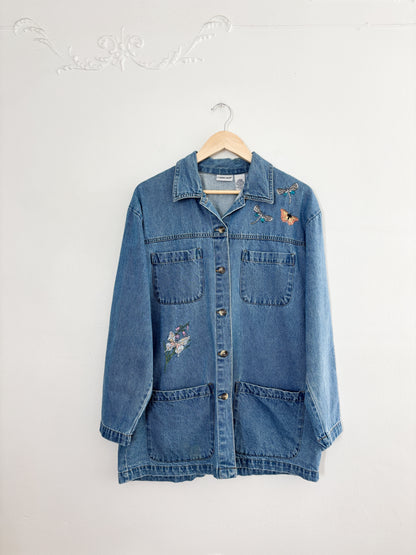Vintage Butterfly Embroidered Denim Chore Jacket (L)
