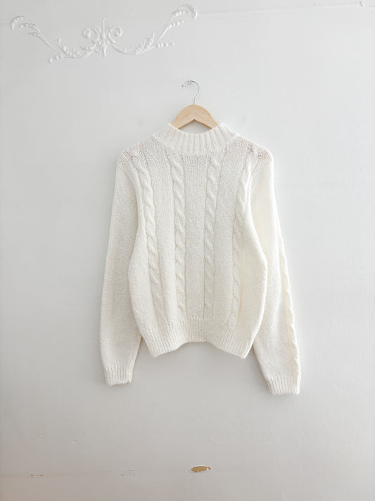 Vintage Cable Knit Mock neck Sweater (S)