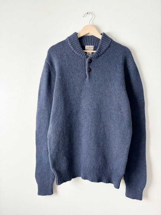Vintage LL Bean Blue Henley Knit