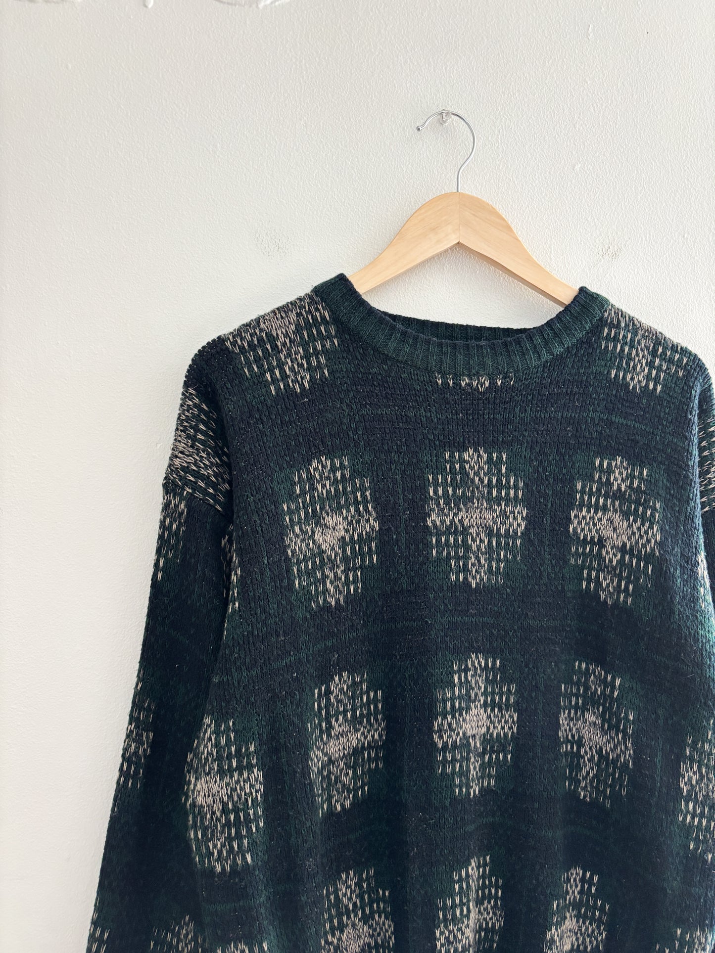 Vintage Acrylic Green Patterned Sweater (M)