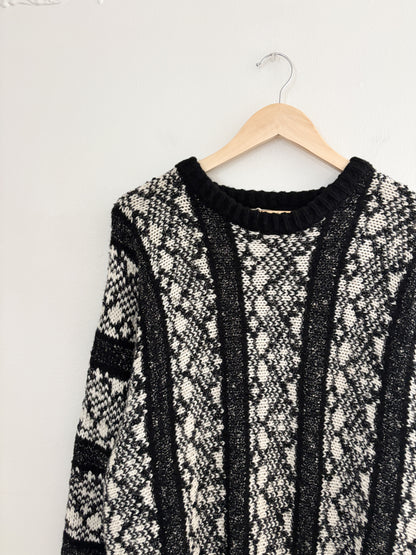 Vintage Black Patterned Sweater (M)