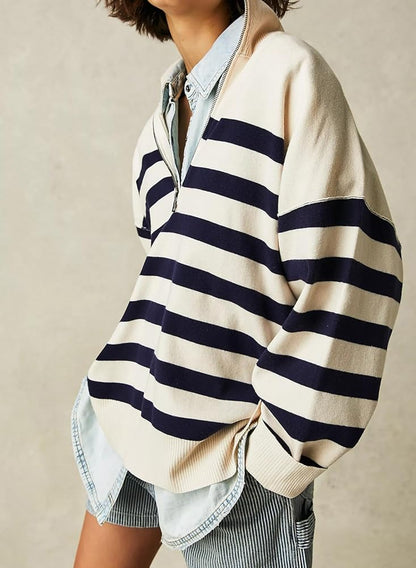 Free People Coastal Striped Quarter Zip