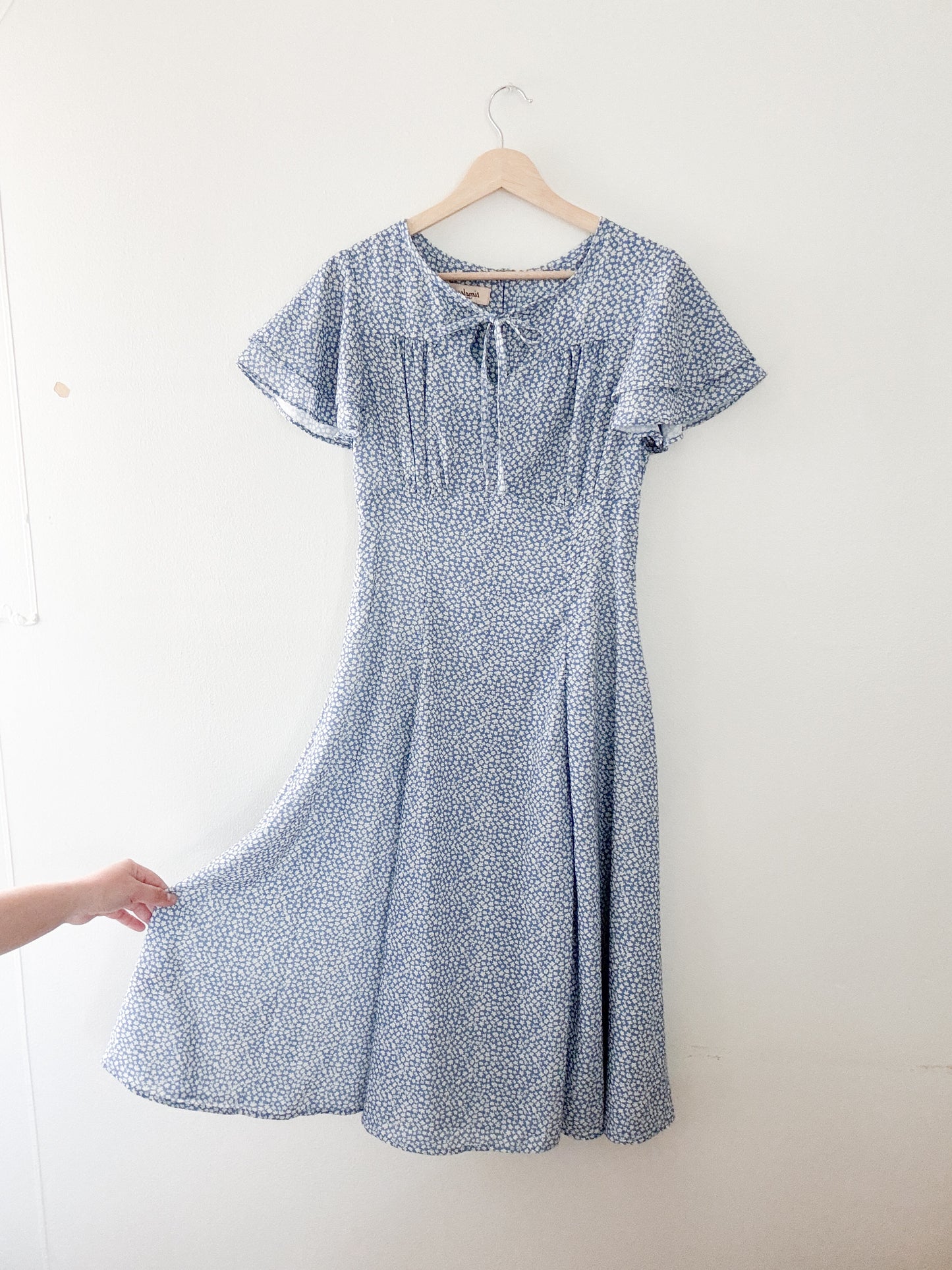 Blue Floral Ruffle Dress (S)