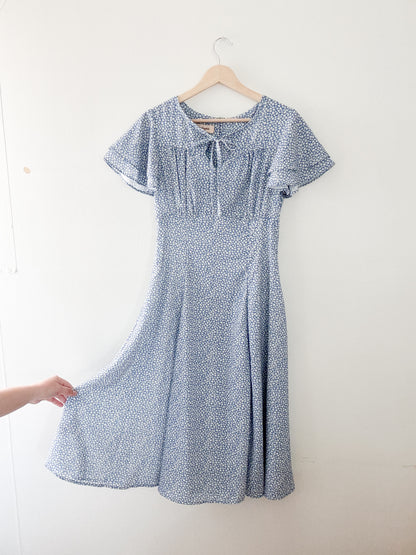 Blue Floral Ruffle Dress (S)