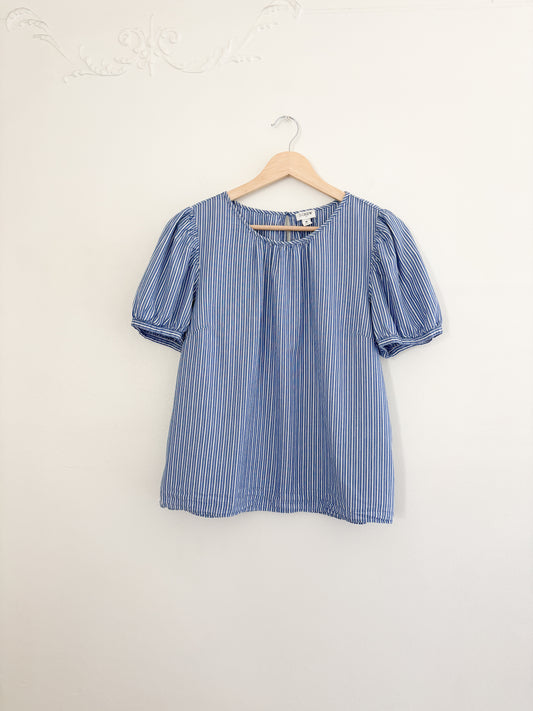 J Crew Striped Puff Sleeve Blouse (M)