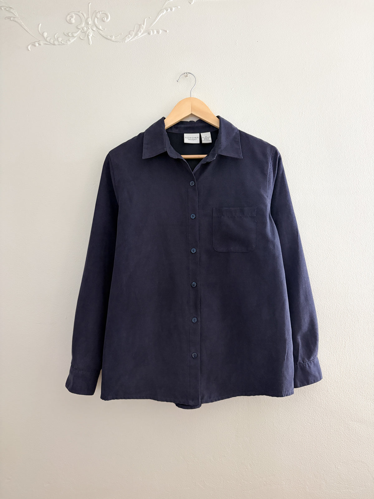 Sonoma Navy Faux Suede Button Up (M)