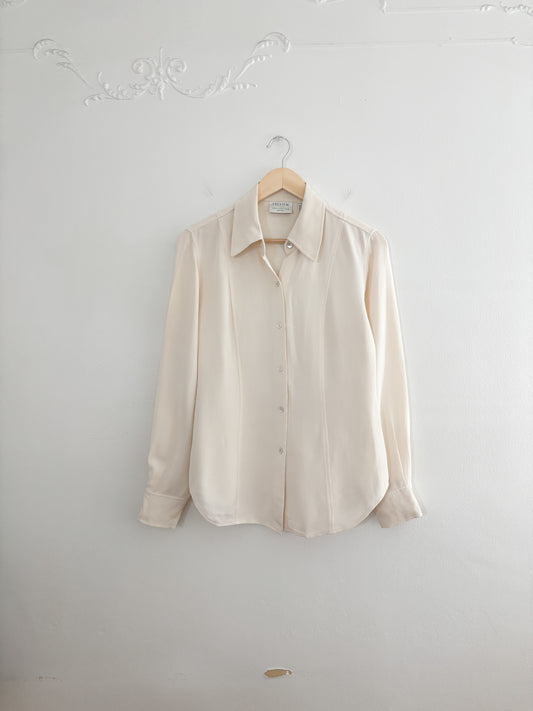 Vintage Cream Silk Button Up (M)