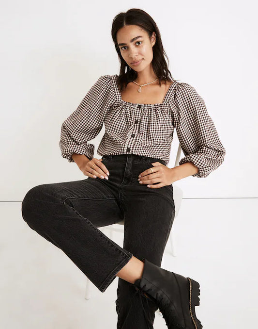 Madewell Brown Gingham Blouse (L)