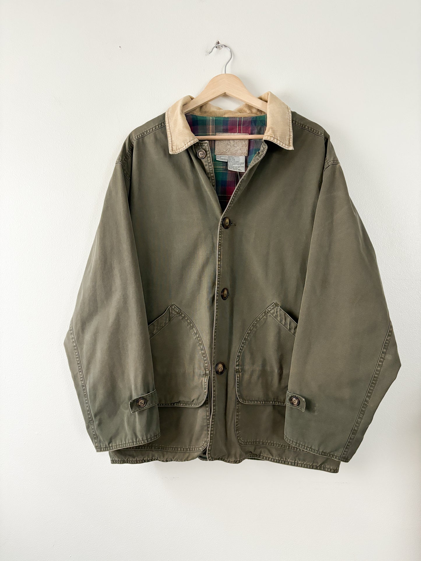 Vintage Army Green Flannel Lined Chore Coat
