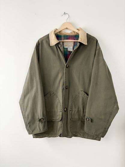 Vintage Army Green Flannel Lined Chore Coat