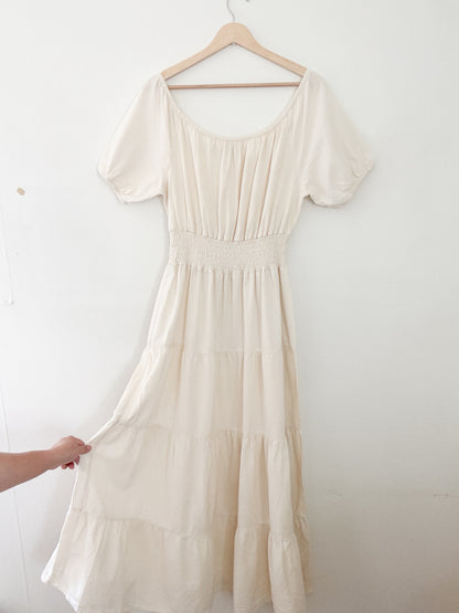 Cream Cotton Puff Sleeve Maxi Dress