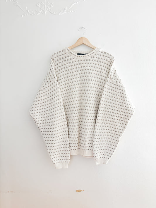 Vintage Cream Patterned Sweater (XL)