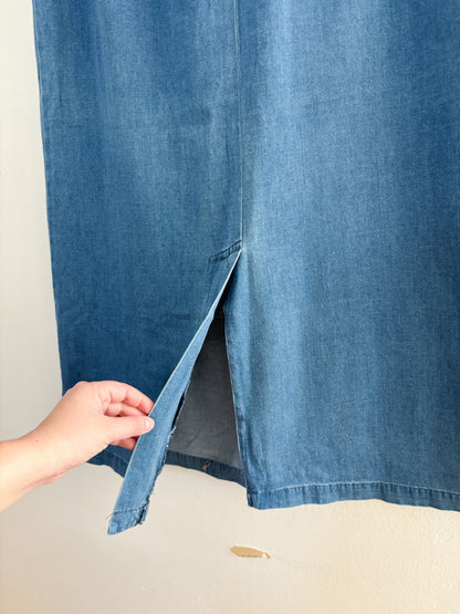 Vintage Floral Embroidered Denim Skirt (27/28”)