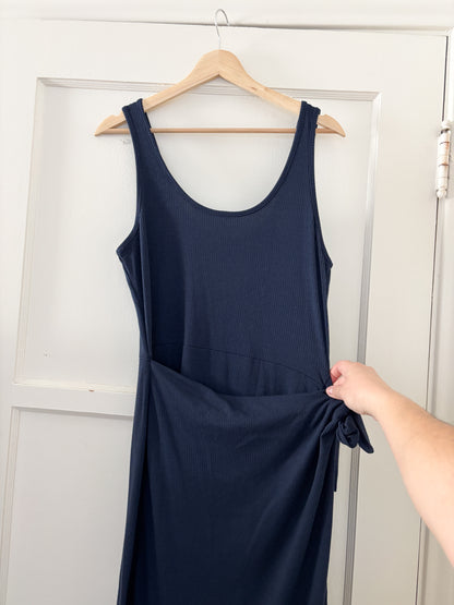 Socialite Ribbed Navy Wrap Dress