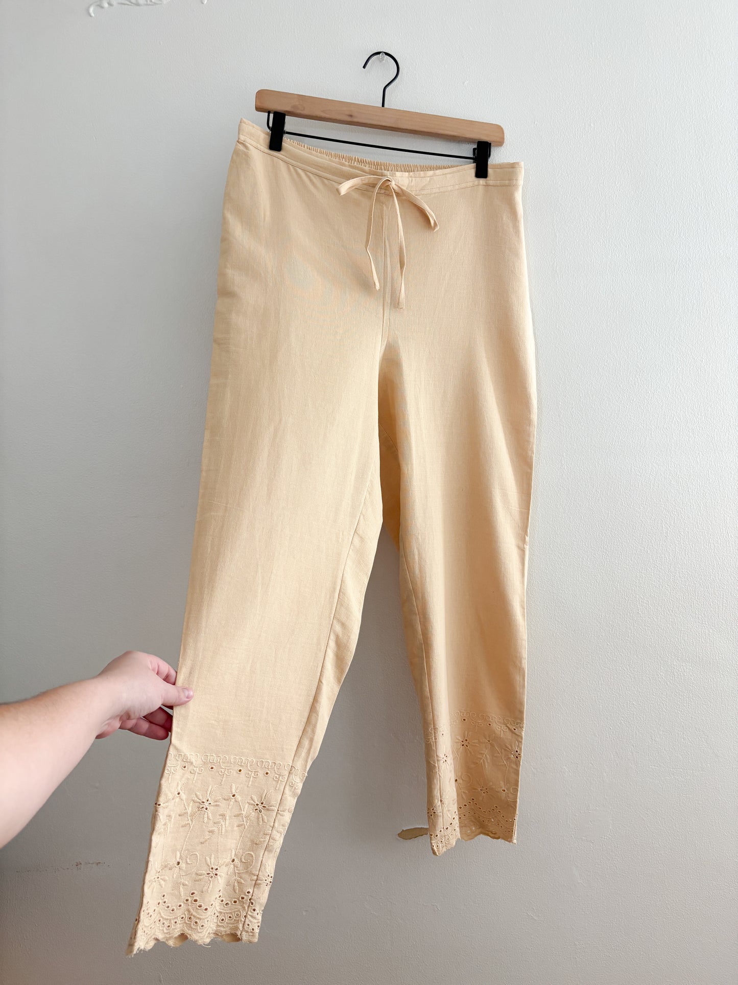 Yellow Cotton Blend Easy Pants (L)