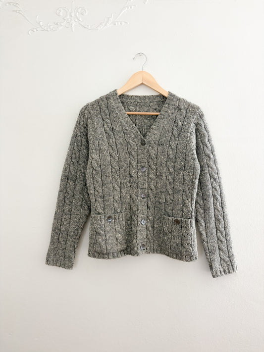 Vintage Grey Cable Knit Cardigan (S/M)
