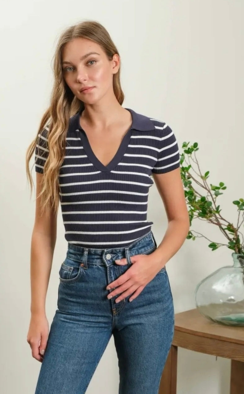 The Workshop Collared Ribbed Top (XL)