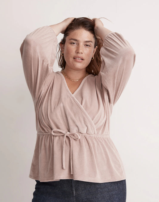 Madewell Corduroy Tie-Front Faux-Wrap Top (L)