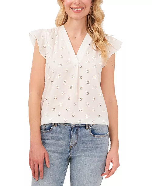 White Ruffle Eyelet blouse (L)